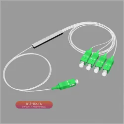 Оптический сплиттер 1x4 PLC SC/APC одномодовый, 0.9мм G657A1 LSZH, 1м PVC FTTH