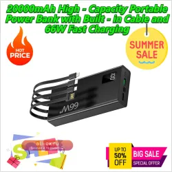 Power Bank 20000mAh с быстрой зарядкой 66W и встроенным кабелем