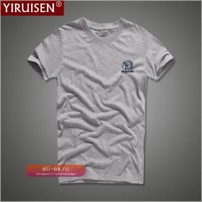 Футболка мужская Solid Embroidery YiRuiSen хлопковая дышащая с коротким рукавом винтажная модная