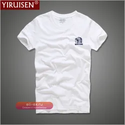 Футболка мужская Solid Embroidery YiRuiSen хлопковая дышащая с коротким рукавом винтажная модная