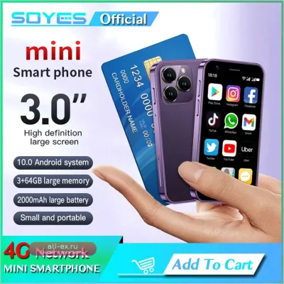SOYES XS16 Mini 3.0" Смартфон 4G LTE 3/64GB Android 10.0 Quad Core Type C