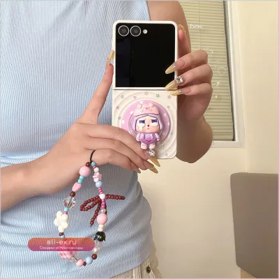 Модный чехол для Samsung Galaxy Z Flip 7/6/5/4/3 5G с милым принтом плачущей девочки и браслетом, противоударный