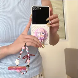 Модный чехол для Samsung Galaxy Z Flip 7/6/5/4/3 5G с милым принтом плачущей девочки и браслетом, противоударный