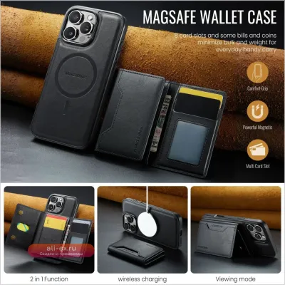 Чехол-кошелек с слотом для карт Frame Wallet для iPhone 16/15/14/13/12 Pro Max Plus с MagSafe, магнитная беспроводная зарядка