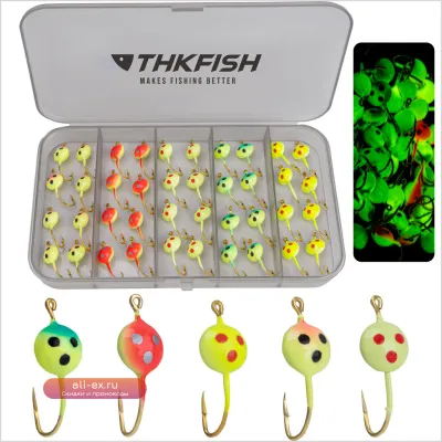 Крючки для зимней рыбалки THKFISH 40 шт., 3 г, светящиеся, для окуня и другой рыбы