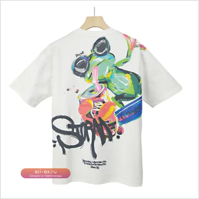 Футболка с коротким рукавом "Cartoon colored printing" с вышивкой, мужская, свободная, вязаная, хлопковая, летняя, уличная, размеры M-4X