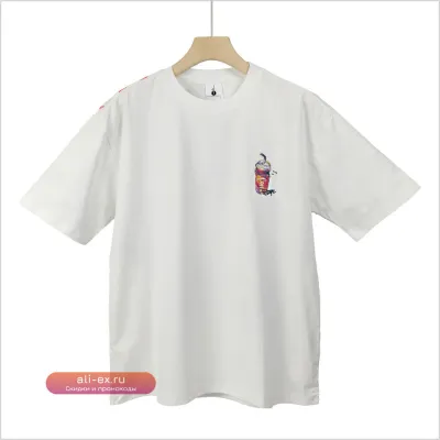 Футболка с коротким рукавом "Cartoon colored printing" с вышивкой, мужская, свободная, вязаная, хлопковая, летняя, уличная, размеры M-4X