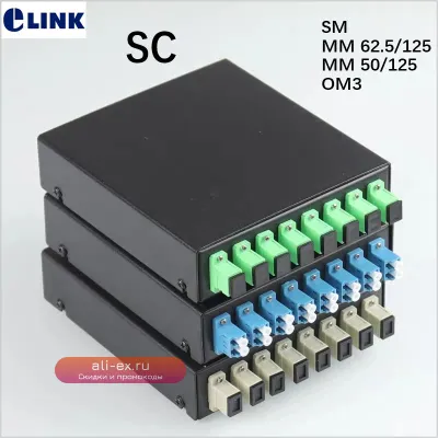 FTTH патч-панель 8-жильная SC UPC/APC OM3 MM, 8 портов, оптический кросс-бокс с адаптерами и пигтейлами 62.5/125 50/125 1.0мм