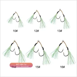 Крючки для джиггинга JK BP-10PCS UV светящиеся морские двойные одинарные с бородкой