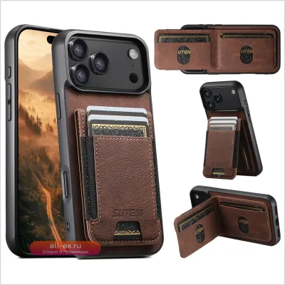 Чехол-книжка из PU-кожи для iPhone 17 Pro Max / 16 Plus / 15 / 14 / 13 / 12 с держателем для карт, матовым покрытием и артикулом K0024