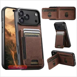Чехол-книжка из PU-кожи для iPhone 17 Pro Max / 16 Plus / 15 / 14 / 13 / 12 с держателем для карт, матовым покрытием и артикулом K0024
