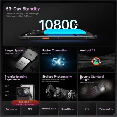 IIIF150 B3 Pro 5G: Защищенный смартфон с двойным экраном, 16/512 ГБ, 100 Мп камерой и батареей 10800 мАч