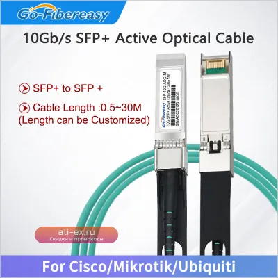 Активный оптический кабель SFP+ AOC 10G OM3 (1-50м) для Cisco, HW, MikroTik, Ubiquiti