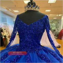 Royal Blue Quinceanera Dress 2023 Ball Gown Long Sleeve Appliques Beading Vestidos De Fiesta Lorencia YQD253
