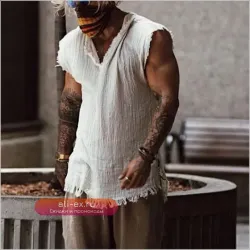 Vintage хлопковый мужской топ без рукавов с V-образным вырезом