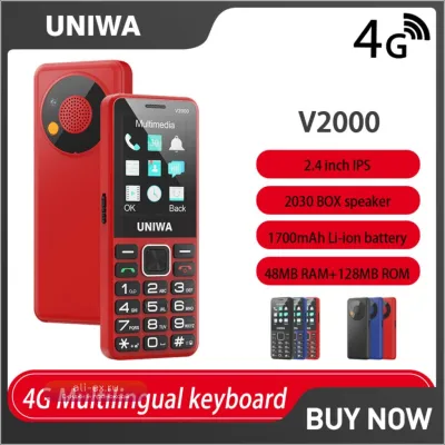UNIWA V2000 4G кнопочный телефон с большими кнопками, громким звуком, двумя SIM, батареей 1700 мАч, русской клавиатурой, SOS и Bluetooth 5.0 для пожилых