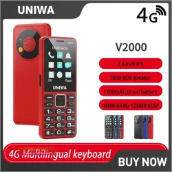 UNIWA V2000 4G кнопочный телефон с большими кнопками, громким звуком, двумя SIM, батареей 1700 мАч, русской клавиатурой, SOS и Bluetooth 5.0 для пожилых