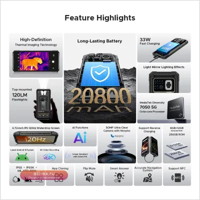 DOOGEE Fire 6 Max 5G: Защищенный смартфон с тепловизором, Dimensity 7050, 20800 мАч