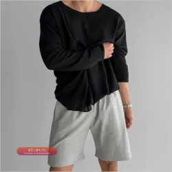 Футболка Lazy Style с полым вязаным узором, мужская, однотонная, с круглым вырезом, шелковистая, мягкая, свободная, с длинным рукавом, защита от солнца