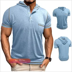 Футболка с капюшоном мужская хлопковая 2025 короткий рукав летняя