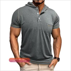 Футболка с капюшоном мужская хлопковая 2025 короткий рукав летняя