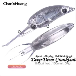 Chan’sHuang 10 шт. неокрашенных заготовок для воблеров-кренков с погремушкой, глубоководных, с фольгированной лопастью внутри, для самостоятельного изготовления