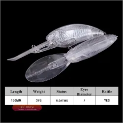 Chan’sHuang 10 шт. неокрашенных заготовок для воблеров-кренков с погремушкой, глубоководных, с фольгированной лопастью внутри, для самостоятельного изготовления