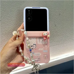 Чехол-накладка с жемчугом и принтом "Полосатая мелодия" для Samsung Galaxy Z Flip 7/5/4/3/6