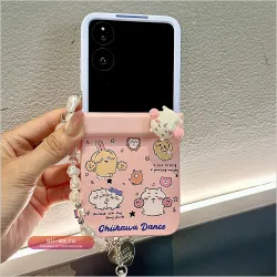 Чехол-накладка с жемчугом и принтом "Полосатая мелодия" для Samsung Galaxy Z Flip 7/5/4/3/6