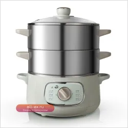 Электрическая пароварка 2-уровневая с таймером из нержавеющей стали