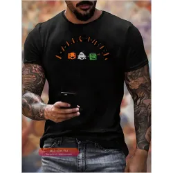 Футболка с принтом "Тыква и Призрак" для мужчин | Мягкий хлопок, удобный крой | Идеальный подарок на Хэллоуин