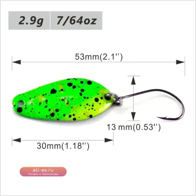 Комплект спиннинговых блесен Countbass 6 шт, размер 30x13.5мм, 2.9г, с одинарным корейским крючком, для ловли лосося, форели, басса, краппи