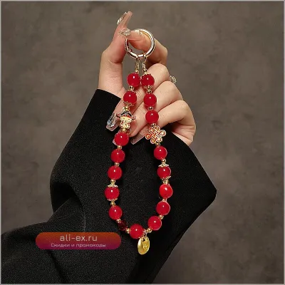 Брелок на телефон "Китайский узел богатства" с кристаллами