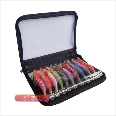 Набор крючков для кальмара Wooden Shrimp 3.5 см светящиеся, противозапутывающиеся, летние, морская рыбалка