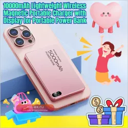 Легкий портативный аккумулятор 10000mAh с беспроводной магнитной зарядкой и дисплеем