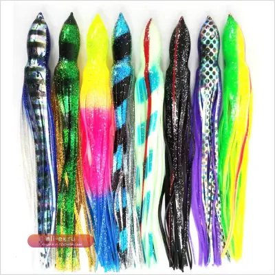 8шт. Сменные юбки для троллинга 24см, 25г: крючковая оснастка для марлина, тунца, ваху, махи, морской рыбалки на крупную дичь