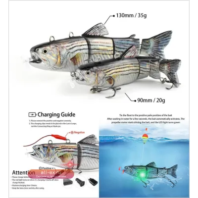 Электрическая роботизированная рыбка-приманка с LED подсветкой, USB зарядка, 20г/35г