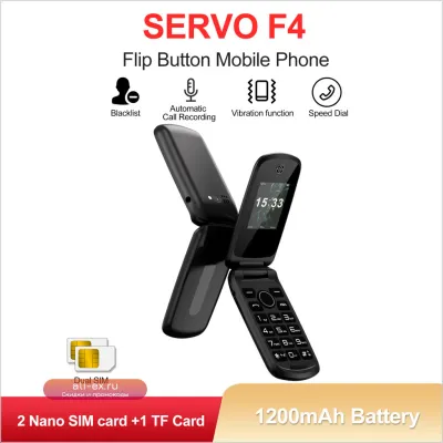 Мобильный телефон SERVO F4 Dual SIM, 2G GSM, флип-дизайн, MP3, FM-радио, черный
