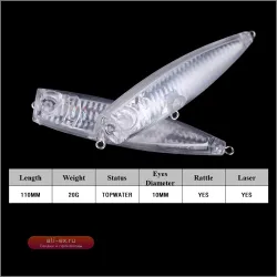 Приманка-поппер Chan'sHuang 11см 20г для рыбалки, неокрашенная, с голографией и погремушкой