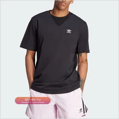 Футболка Adidas Originals мужская черная короткий рукав и розовые шорты для спорта и отдыха