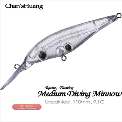 Неокрашенные заготовки для приманок Chan'sHuang 30 шт., 110 мм, 9.1 г, плавающие, средне-глубоководные, минноу для самостоятельной сборки