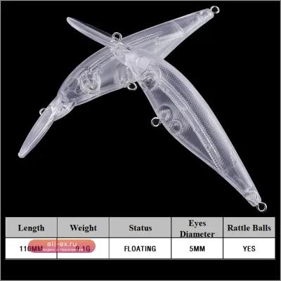 Неокрашенные заготовки для приманок Chan'sHuang 30 шт., 110 мм, 9.1 г, плавающие, средне-глубоководные, минноу для самостоятельной сборки