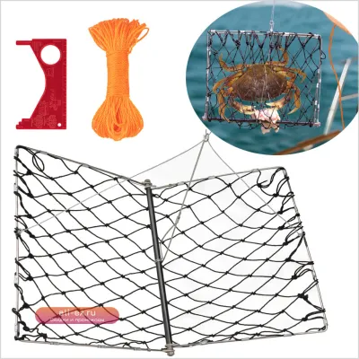 Складной нейлоновый сачок для крабов с веревкой, зажимом для наживки и стальной клеткой