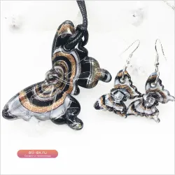 Набор из 6 подвесок-кулонов и сережек из муранского стекла "Микс форм" для женщин: бабочка, морская звезда, спираль, капли воды