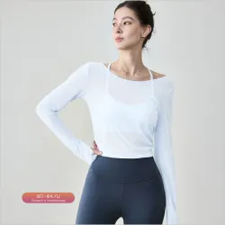 Легкий летний топ-туника из бамбука для йоги с длинными рукавами и завязками сзади