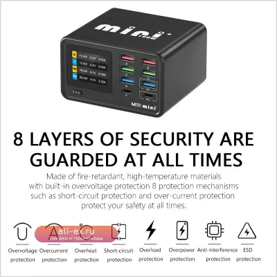 Зарядная станция DianBa 100W GaN 8 портов с беспроводной зарядкой для iPhone/iPad