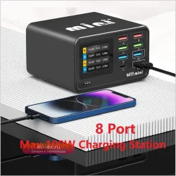 Зарядная станция DianBa 100W GaN 8 портов с беспроводной зарядкой для iPhone/iPad