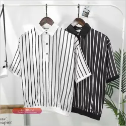 Мужская поло с белой полосой, застежкой на пуговицах, приталенного кроя, быстросохнущая, для повседневного стиля