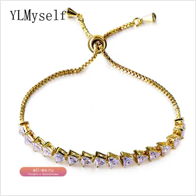 Браслет YLMyself с треугольником из кубического циркония, позолоченный/белый, размер Free Size