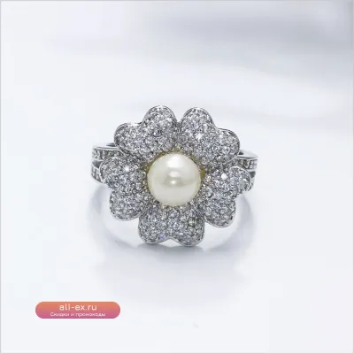 Кольцо с кубическим цирконием и жемчугом YLMyself "Романтическое сердце" для женщин